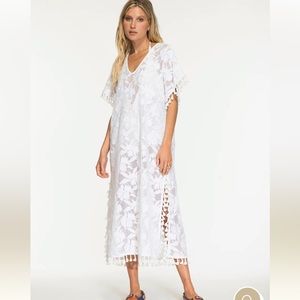 NIGHTCAP Free People *Sun Kissed* white lace kaftan tassel coverup dress XS